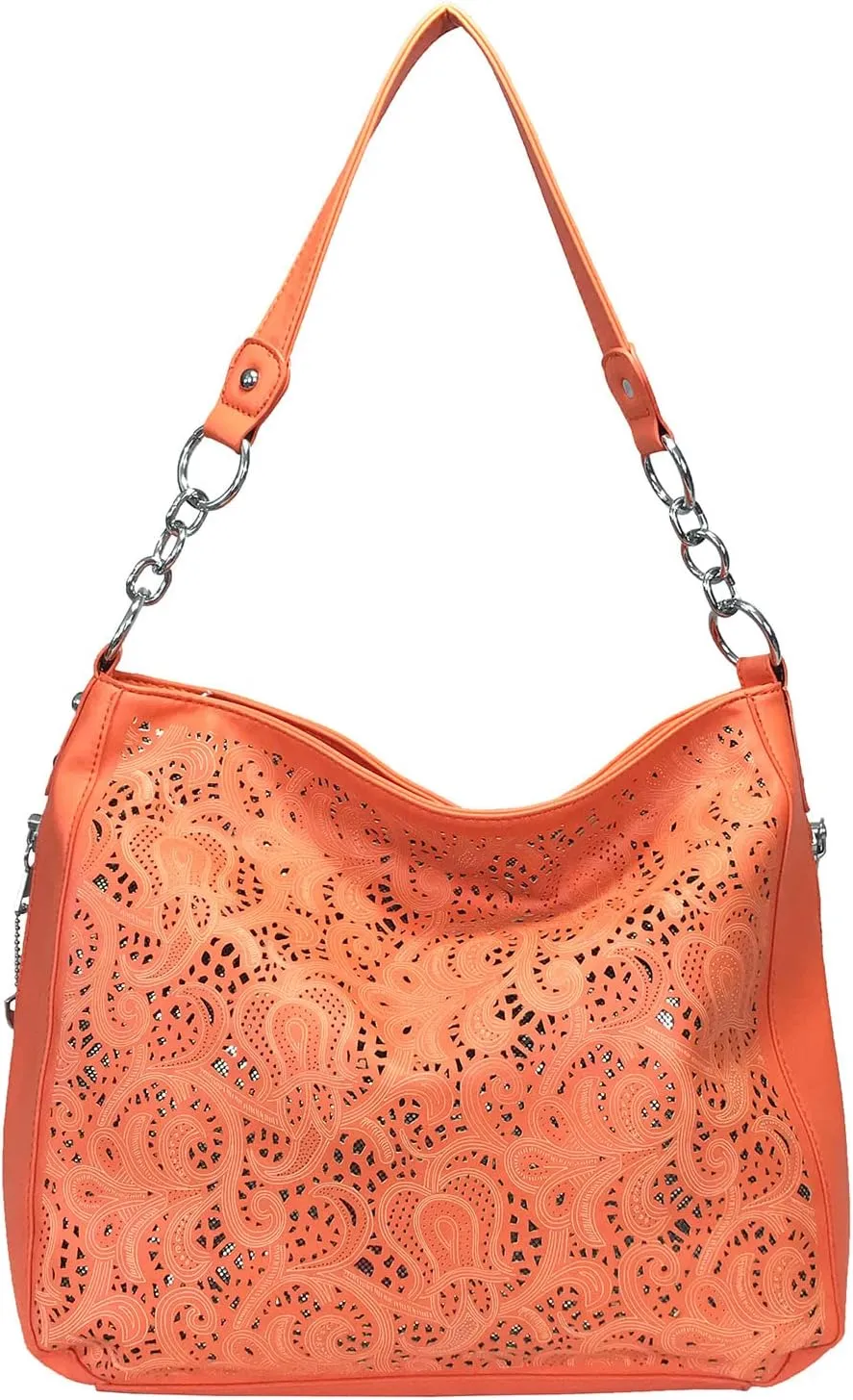 Laser Cut Bling Hobo fashion CCW Bag Faux Leather Concealed Carry Purse