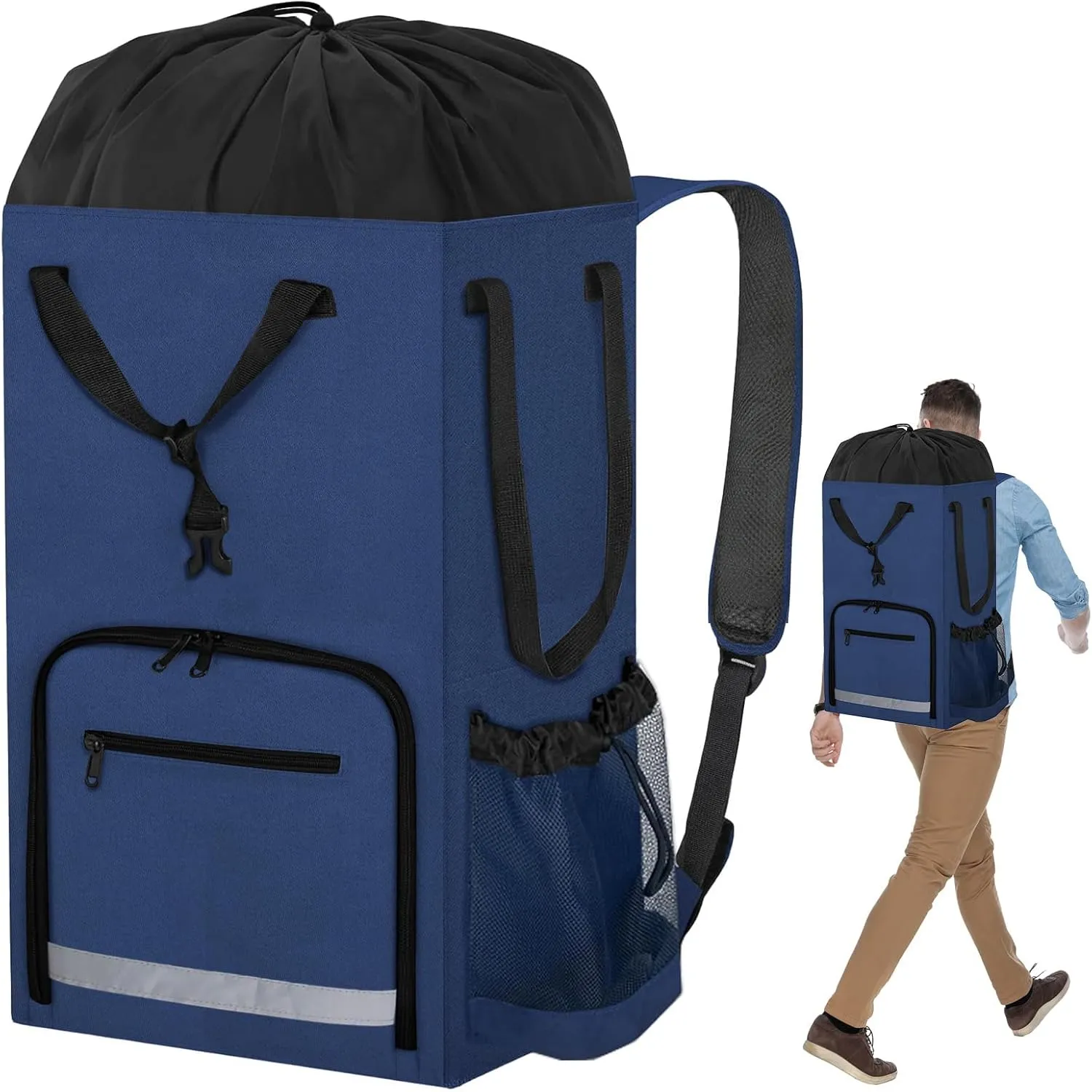 Laundry Bag Backpack,Extra Large Portable Freestanding Laundry Basket for College Dorm Essentials with Padded Shoulder Straps