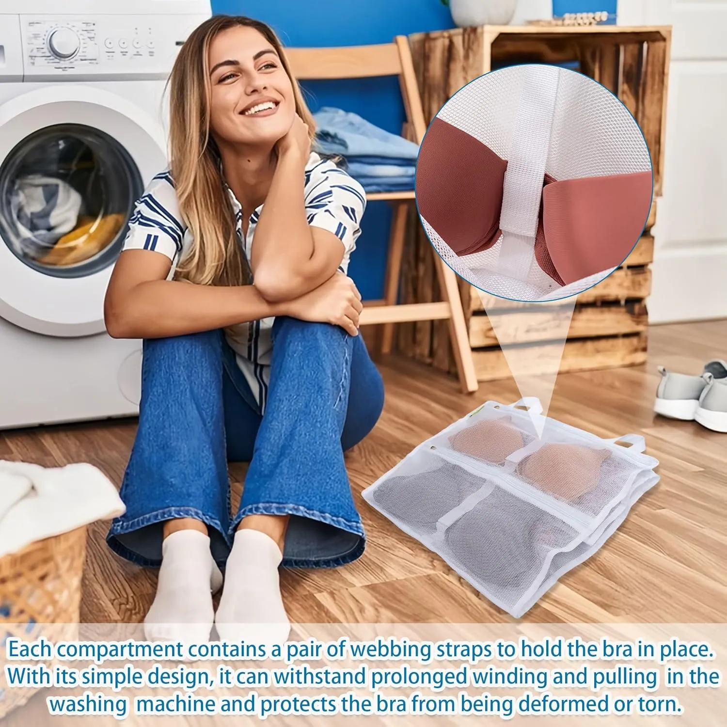 Laundry Bra Bag, 2 Pcs Bra Washing Bags, Lingerie Bags for Washing Delicates, Holds 10 D-F Cups Sizes, Underwear Brassiere Washing Bag with Zipper for Laundry Storage