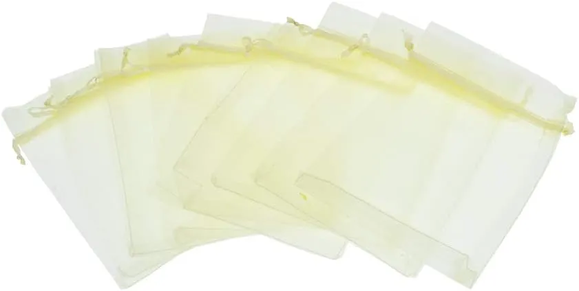 Lautechco 100Pcs Organza Bags - 3x4 inches Beige Mesh Drawstring Gift Bags for Christmas