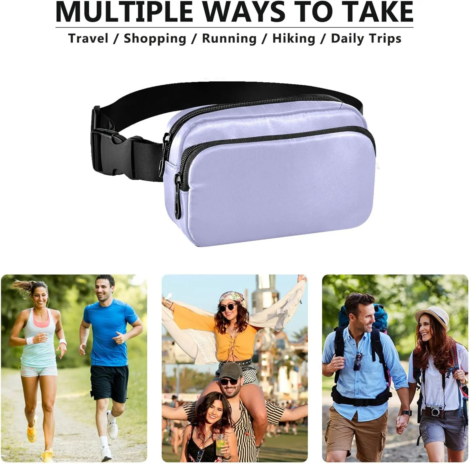 Lavender Violet Fanny Packs Women Belt Bag Hip Pouch Waterproof Flower Cross Body Waist Purse