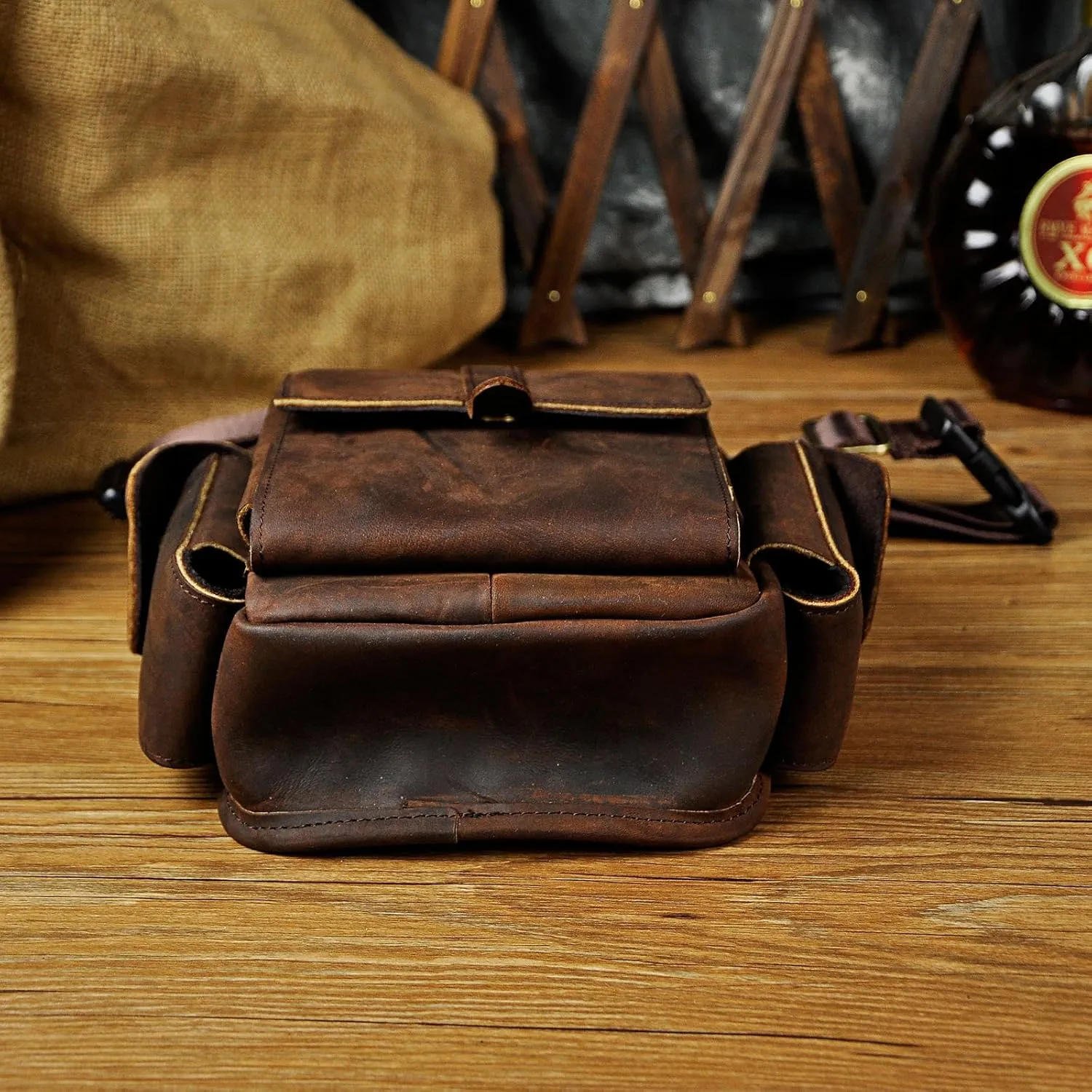 Le'aokuu Mens Genuine Leather Bike Cycling Waist Hip Bum Fanny Pack Drop Leg Bag