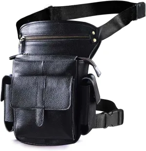 Le'aokuu Mens Genuine Leather Bike Cycling Waist Hip Bum Fanny Pack Drop Leg Bag