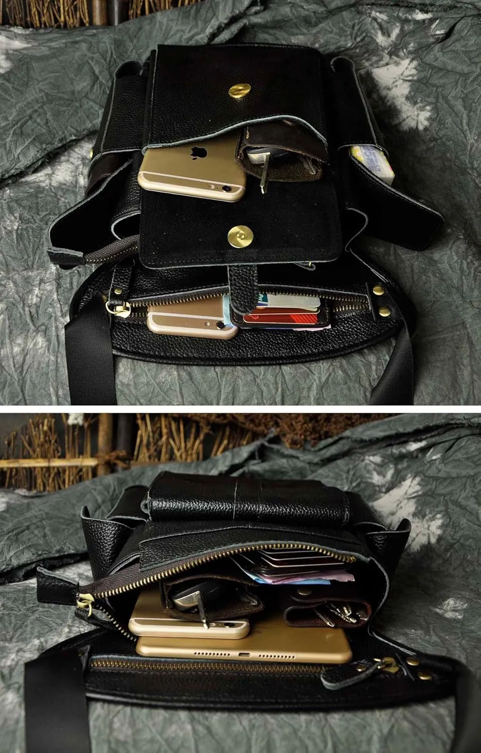 Le'aokuu Mens Genuine Leather Bike Cycling Waist Hip Bum Fanny Pack Drop Leg Bag