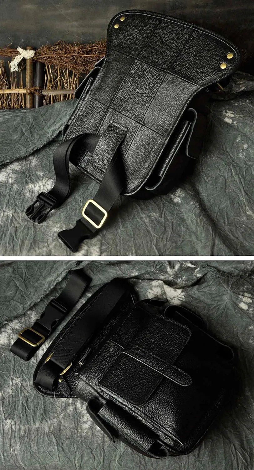 Le'aokuu Mens Genuine Leather Bike Cycling Waist Hip Bum Fanny Pack Drop Leg Bag