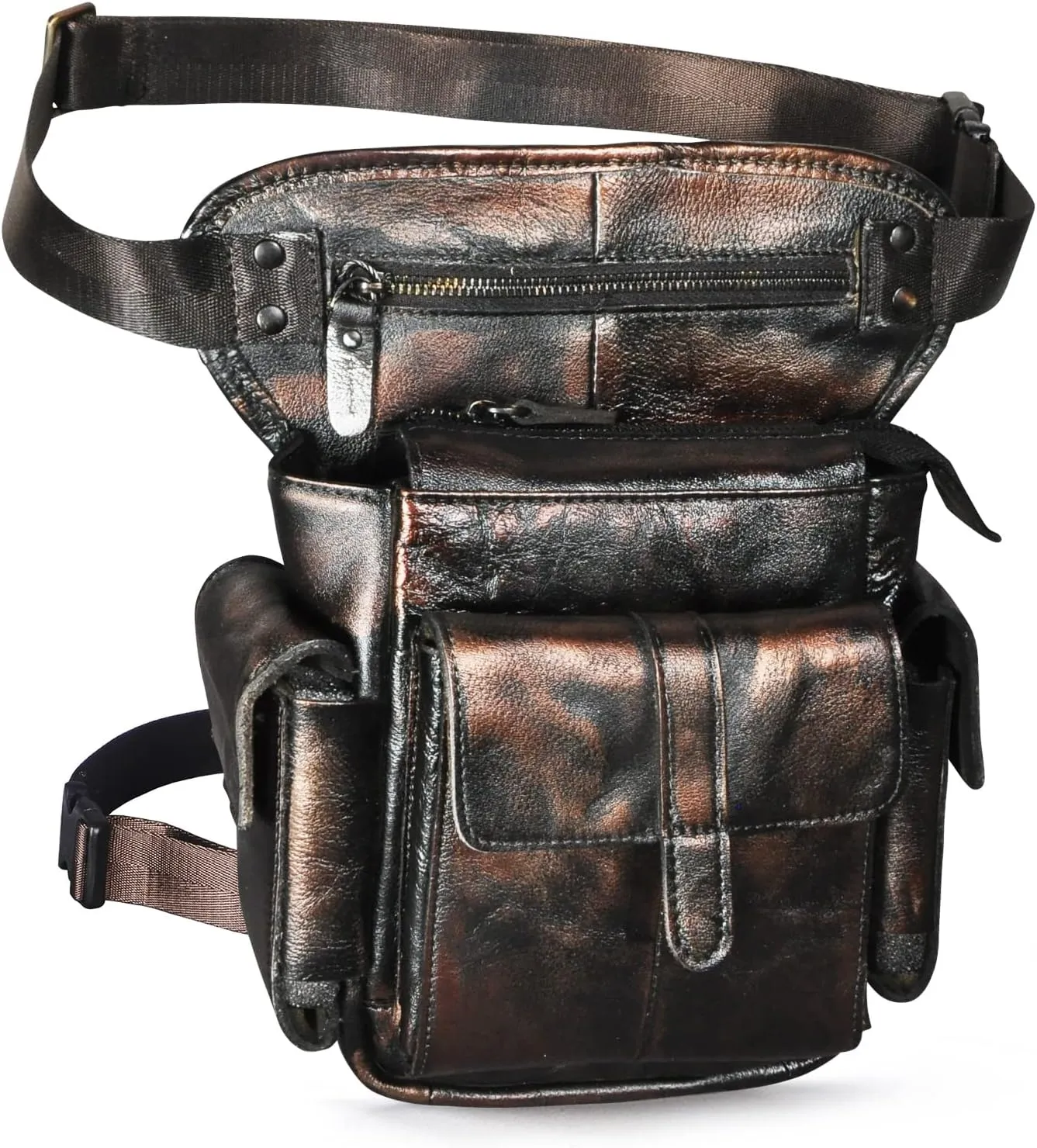 Le'aokuu Mens Genuine Leather Bike Cycling Waist Hip Bum Fanny Pack Drop Leg Bag