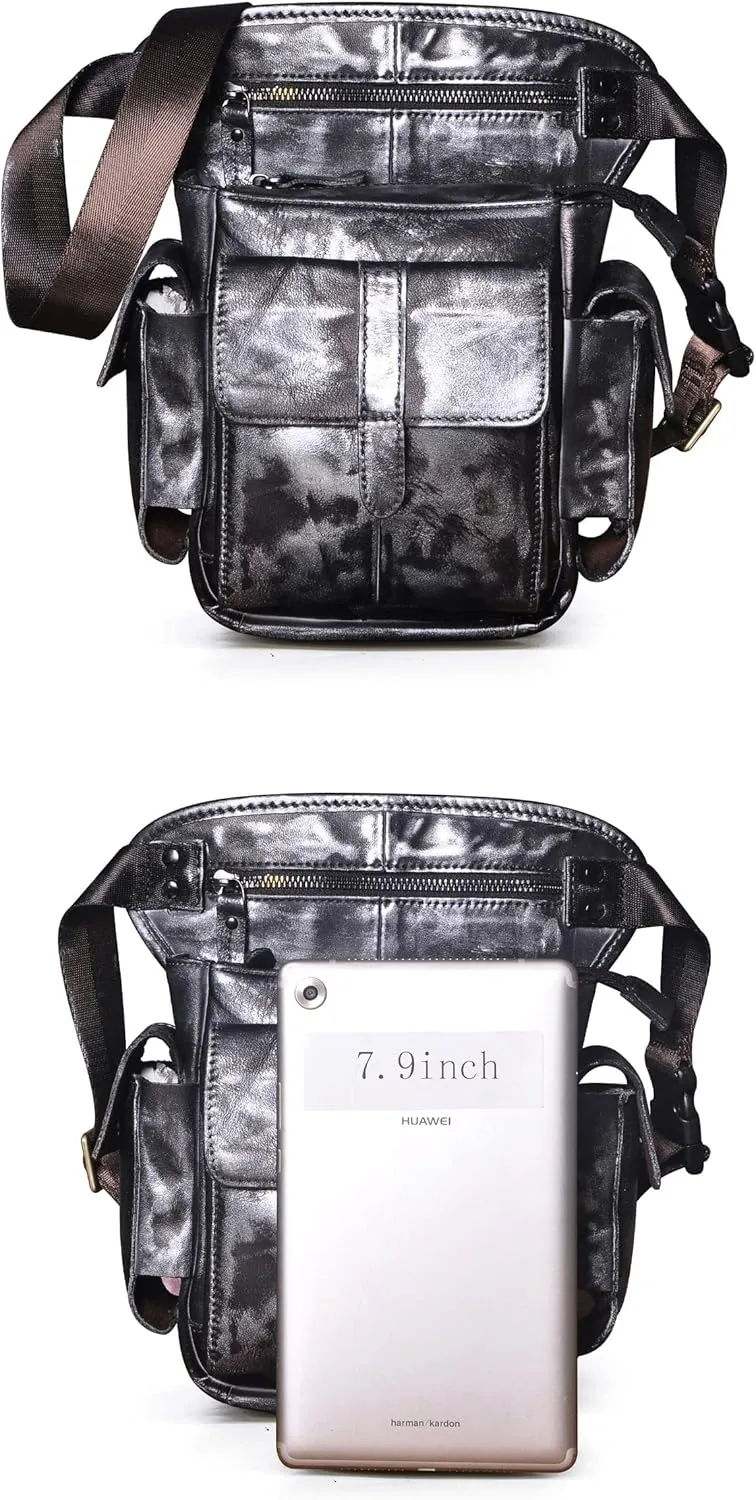 Le'aokuu Mens Genuine Leather Bike Cycling Waist Hip Bum Fanny Pack Drop Leg Bag