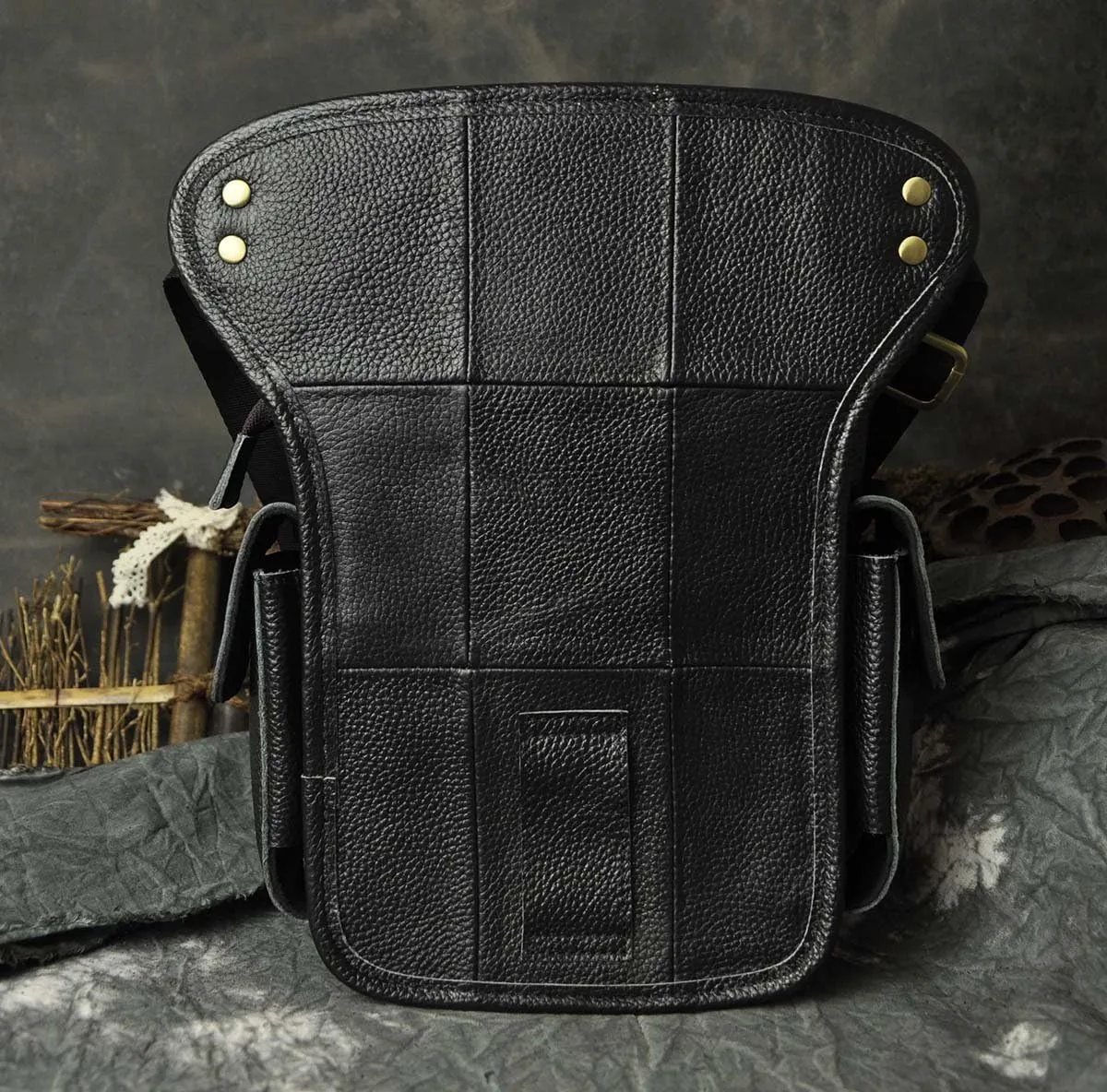 Le'aokuu Mens Genuine Leather Bike Cycling Waist Hip Bum Fanny Pack Drop Leg Bag