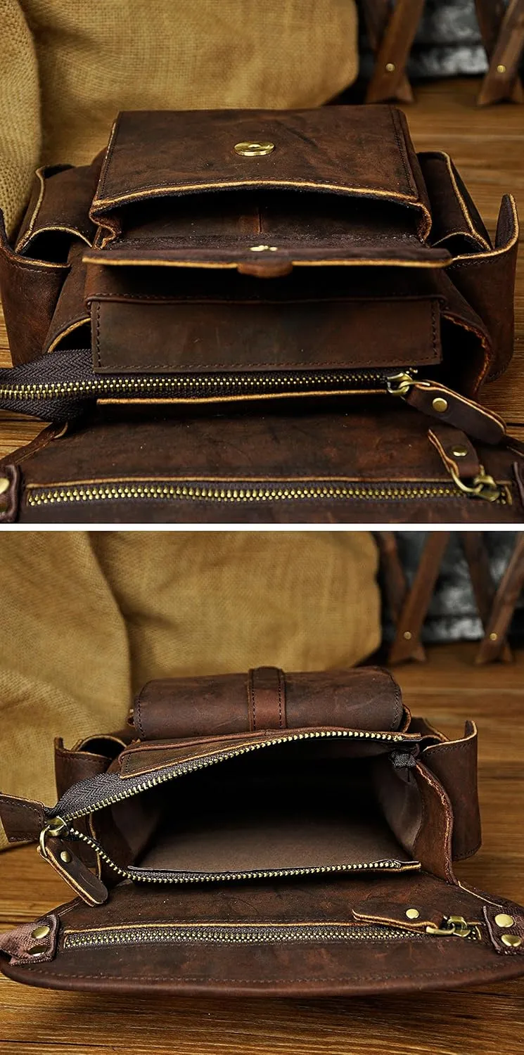 Le'aokuu Mens Genuine Leather Bike Cycling Waist Hip Bum Fanny Pack Drop Leg Bag