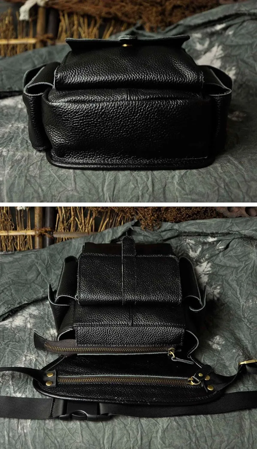 Le'aokuu Mens Genuine Leather Bike Cycling Waist Hip Bum Fanny Pack Drop Leg Bag