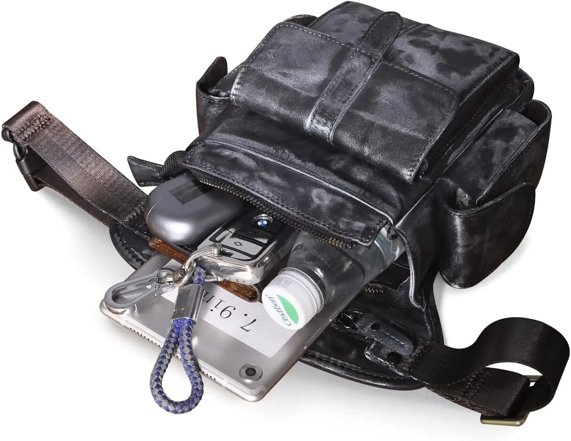Le'aokuu Mens Genuine Leather Bike Cycling Waist Hip Bum Fanny Pack Drop Leg Bag