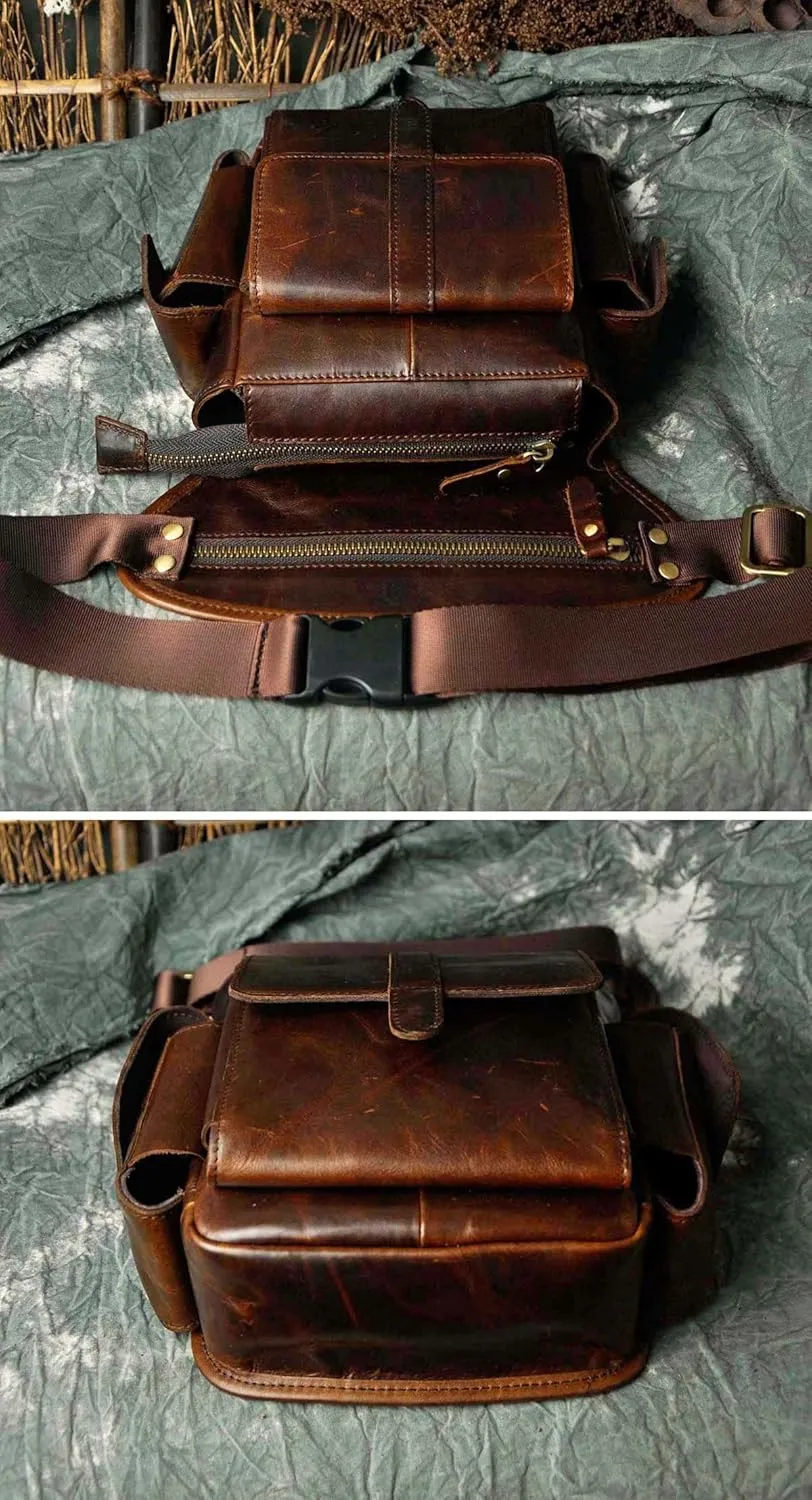 Le'aokuu Mens Genuine Leather Bike Cycling Waist Hip Bum Fanny Pack Drop Leg Bag