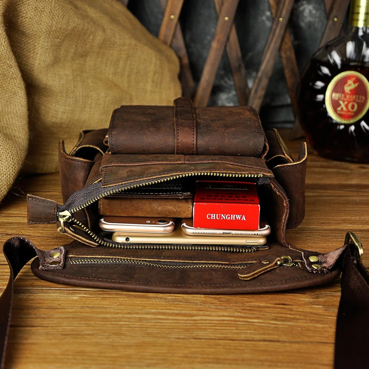 Le'aokuu Mens Genuine Leather Bike Cycling Waist Hip Bum Fanny Pack Drop Leg Bag