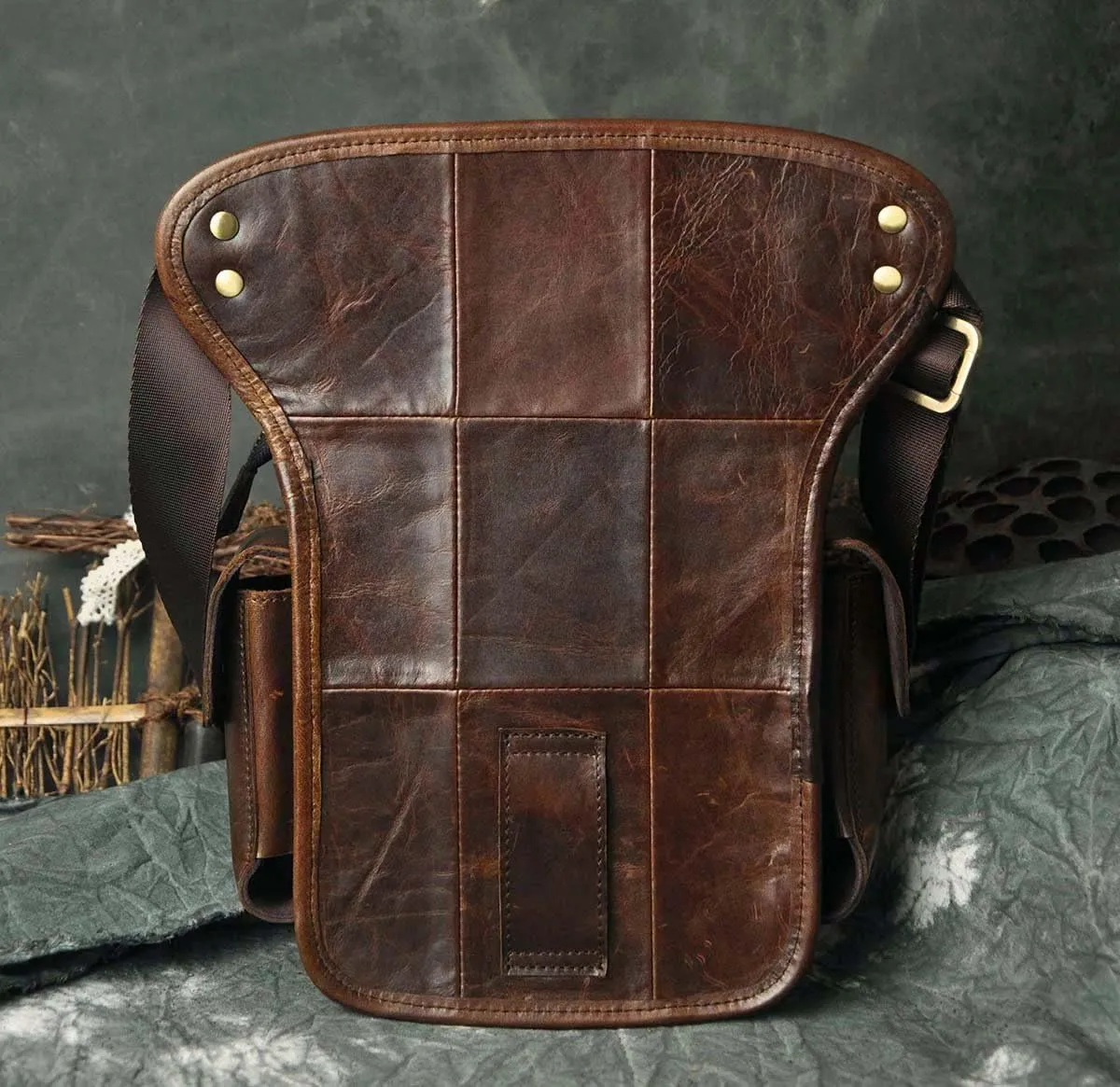 Le'aokuu Mens Genuine Leather Bike Cycling Waist Hip Bum Fanny Pack Drop Leg Bag