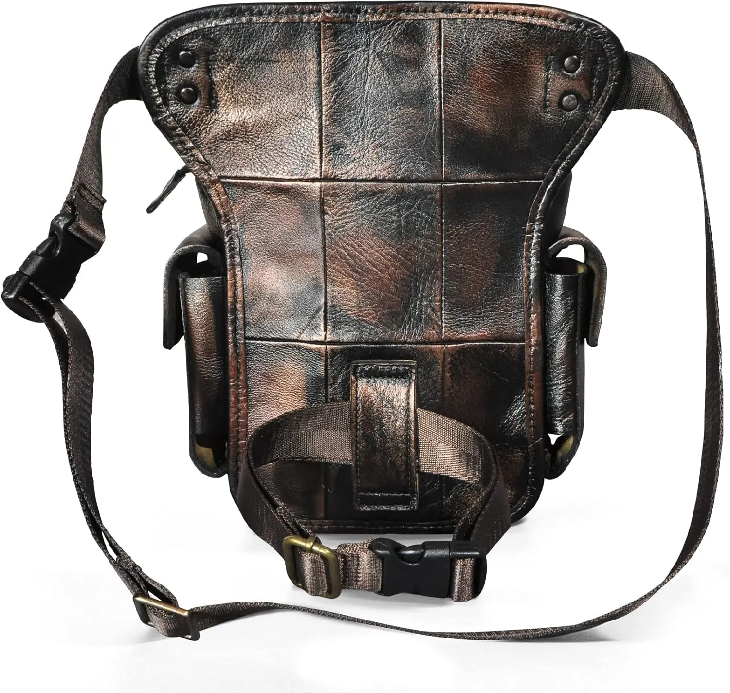 Le'aokuu Mens Genuine Leather Bike Cycling Waist Hip Bum Fanny Pack Drop Leg Bag