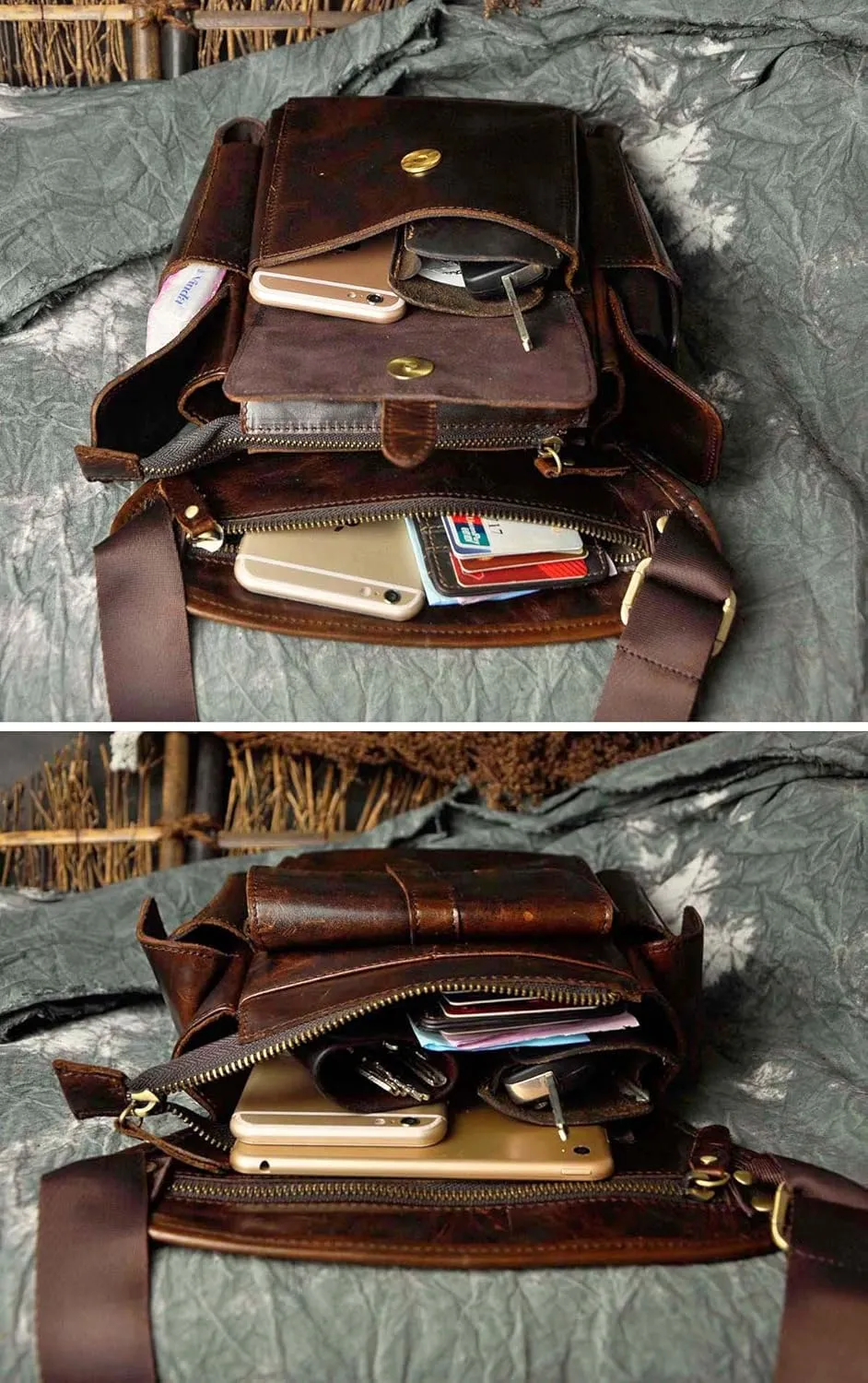 Le'aokuu Mens Genuine Leather Bike Cycling Waist Hip Bum Fanny Pack Drop Leg Bag