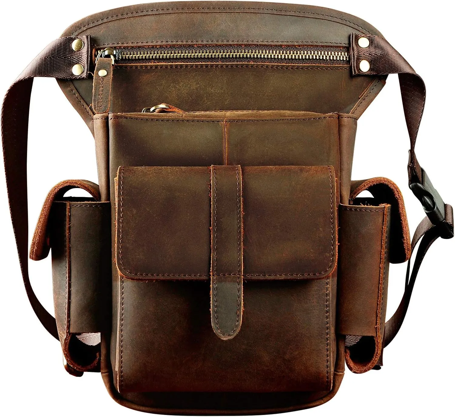 Le'aokuu Mens Genuine Leather Bike Cycling Waist Hip Bum Fanny Pack Drop Leg Bag