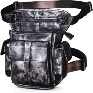 Le'aokuu Mens Genuine Leather Bike Cycling Waist Hip Bum Fanny Pack Drop Leg Bag