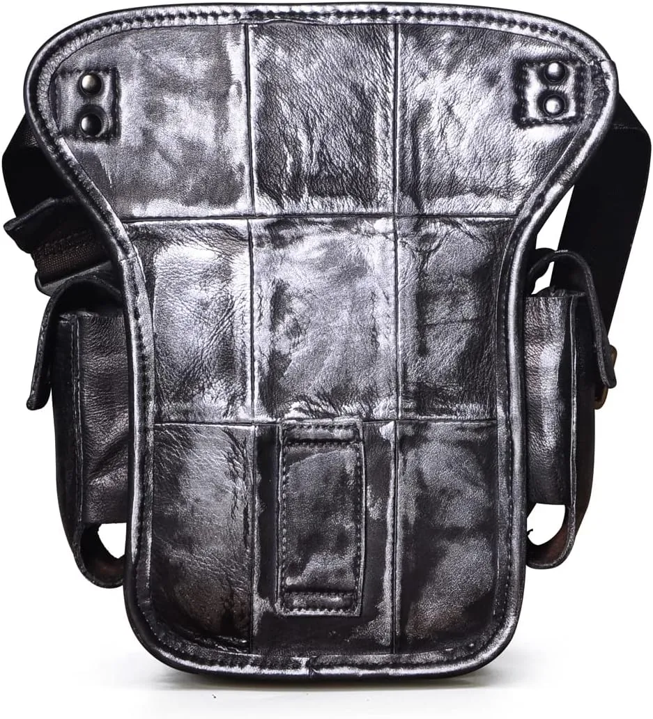 Le'aokuu Mens Genuine Leather Bike Cycling Waist Hip Bum Fanny Pack Drop Leg Bag