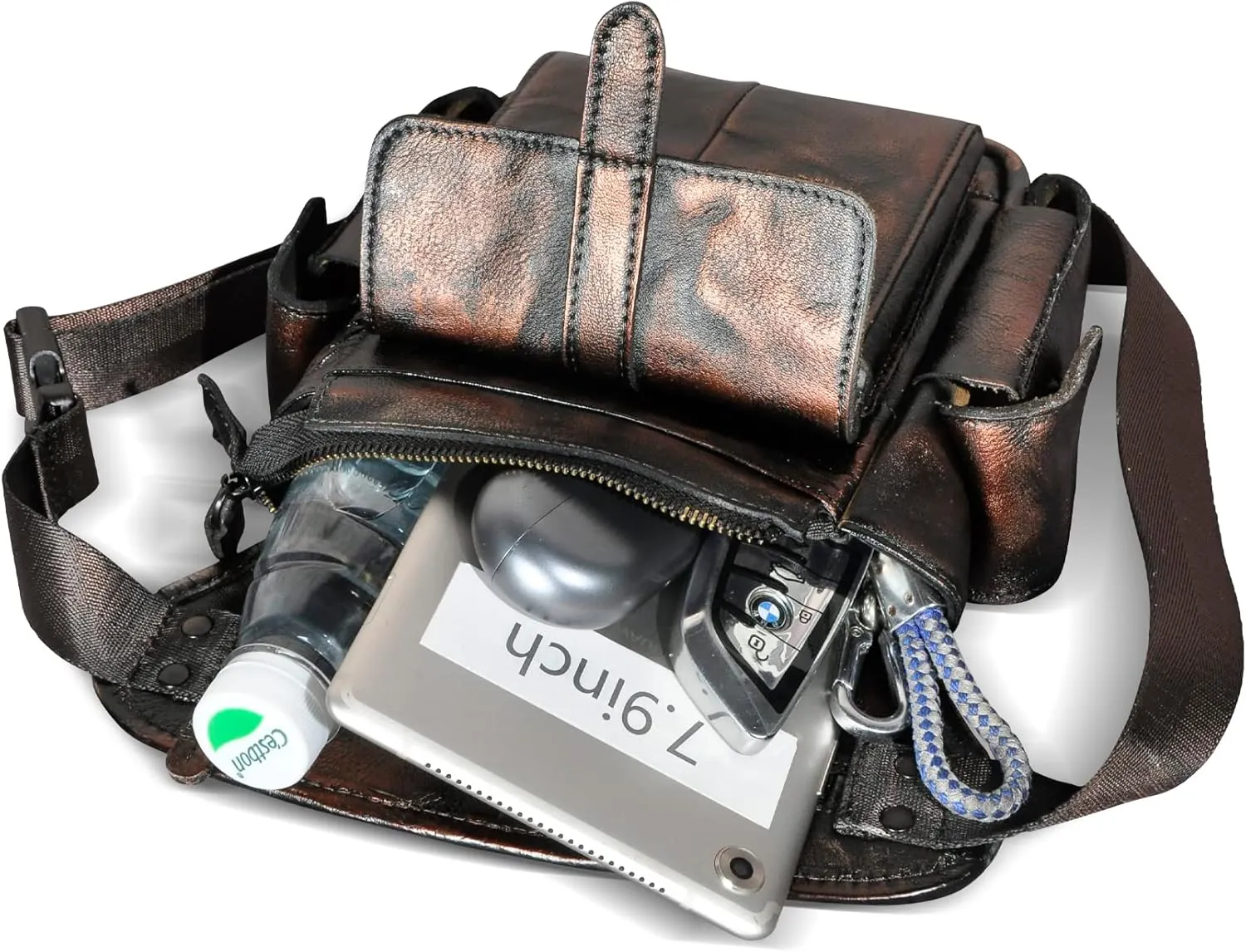 Le'aokuu Mens Genuine Leather Bike Cycling Waist Hip Bum Fanny Pack Drop Leg Bag