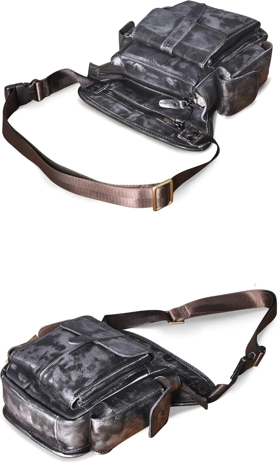 Le'aokuu Mens Genuine Leather Bike Cycling Waist Hip Bum Fanny Pack Drop Leg Bag