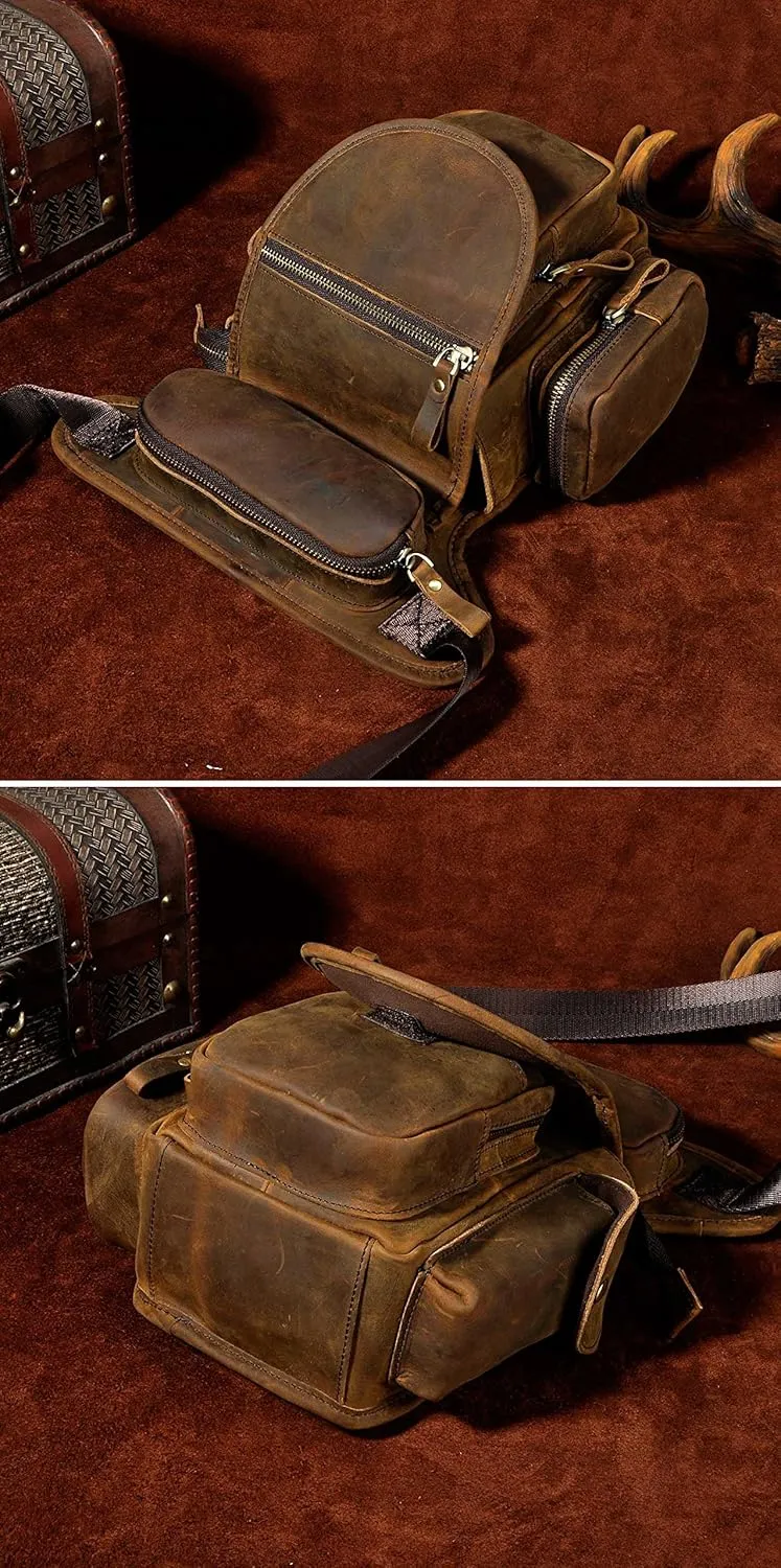 Le'aokuu Mens Genuine Leather Climbing Cycling Belt Waist Bag Hip Bum Fanny Pack Drop Leg Bag