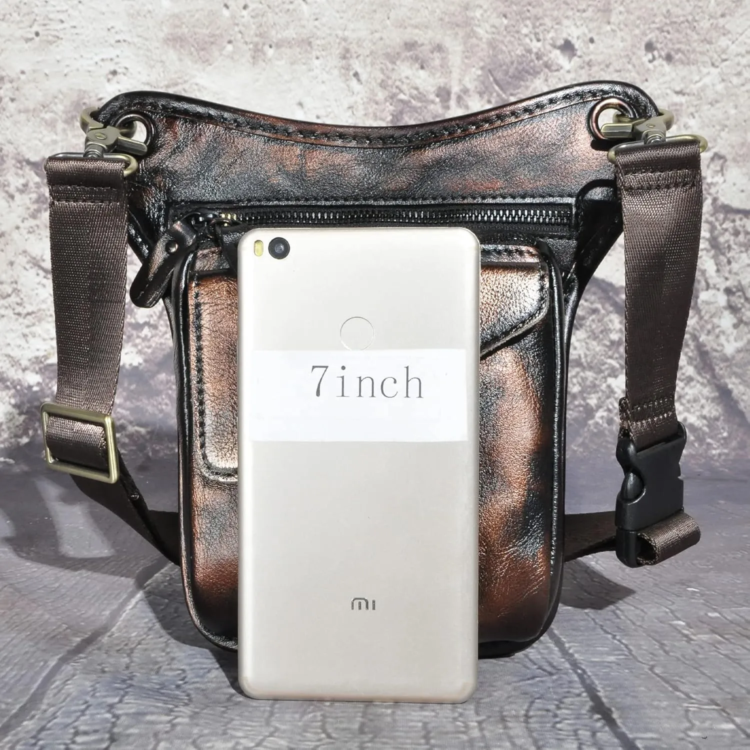 Le'aokuu Mens Genuine Leather Messenger Hiking Waist Hip Bum Pack Drop Leg Bag 211-3