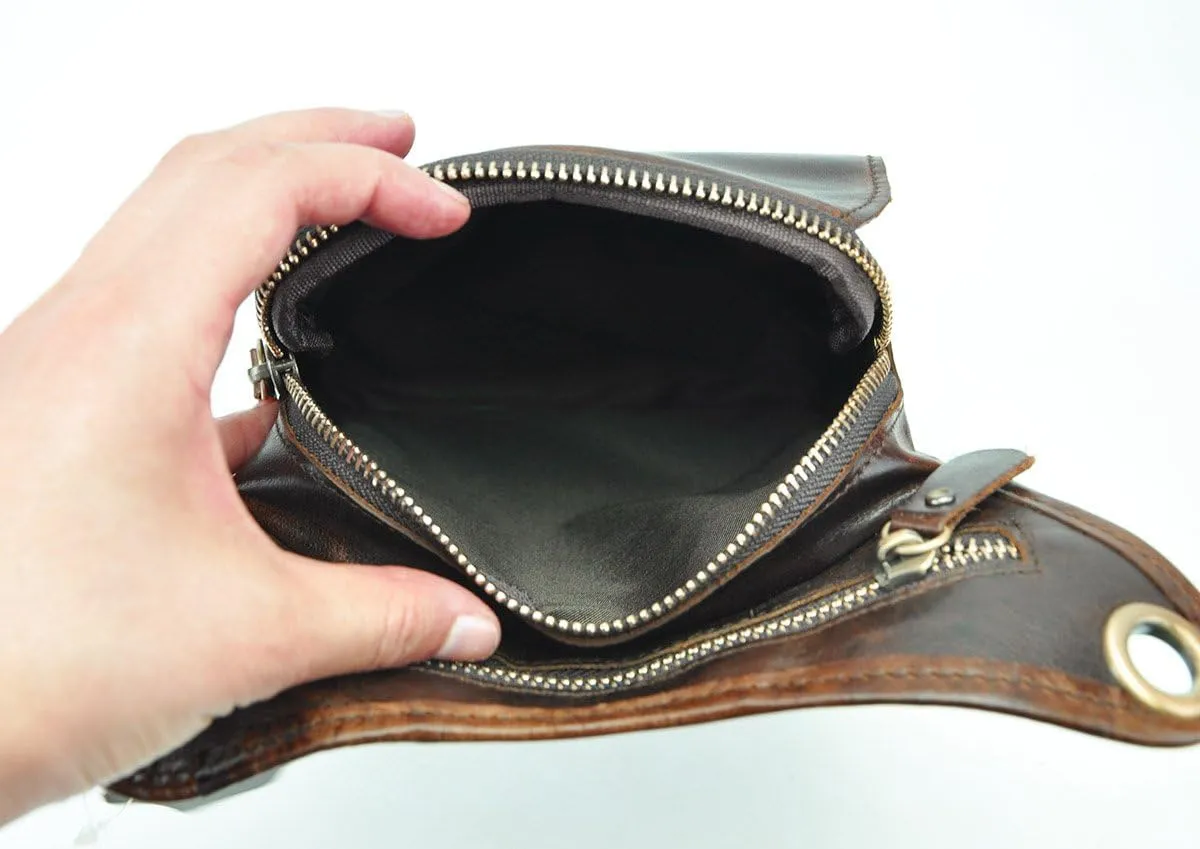 Le'aokuu Mens Genuine Leather Messenger Hiking Waist Hip Bum Pack Drop Leg Bag 211-3