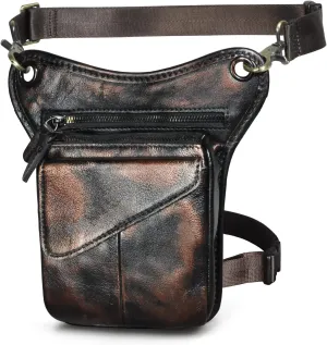 Le'aokuu Mens Genuine Leather Messenger Hiking Waist Hip Bum Pack Drop Leg Bag 211-3