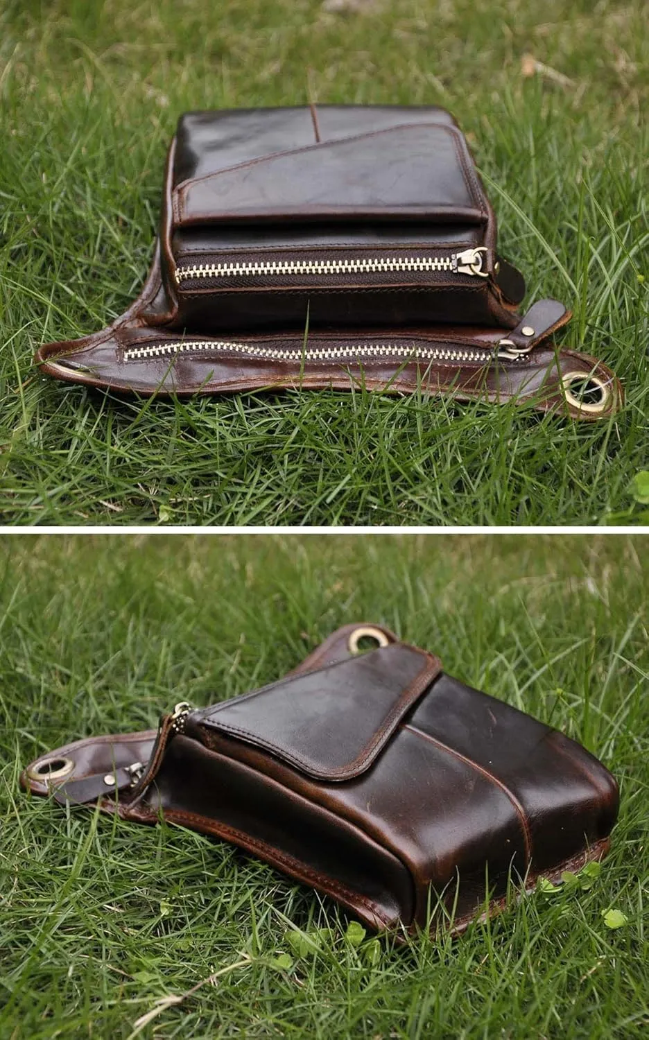 Le'aokuu Mens Genuine Leather Messenger Hiking Waist Hip Bum Pack Drop Leg Bag 211-3