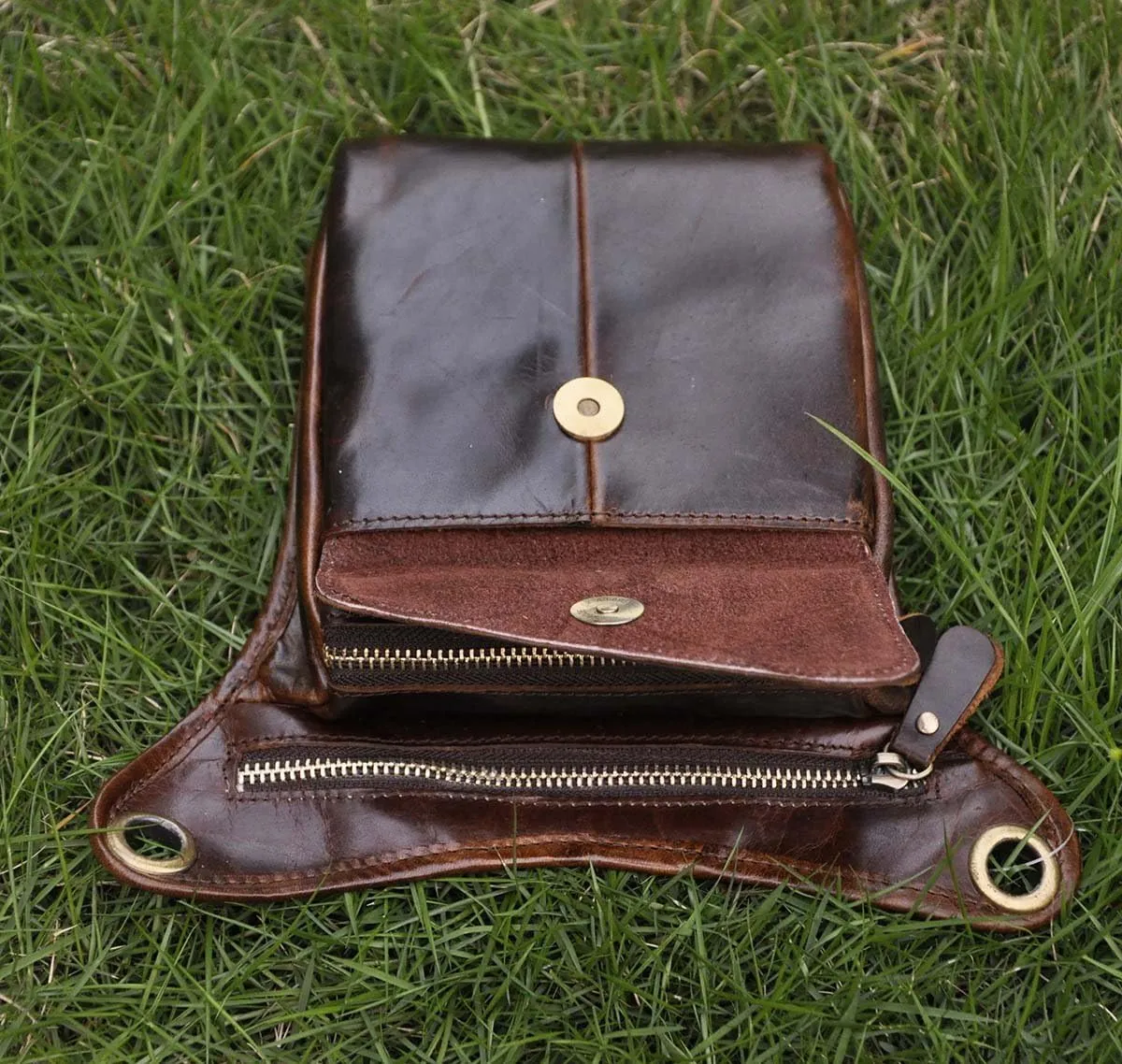 Le'aokuu Mens Genuine Leather Messenger Hiking Waist Hip Bum Pack Drop Leg Bag 211-3