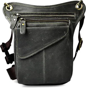 Le'aokuu Mens Genuine Leather Messenger Hiking Waist Hip Bum Pack Drop Leg Bag 211-3