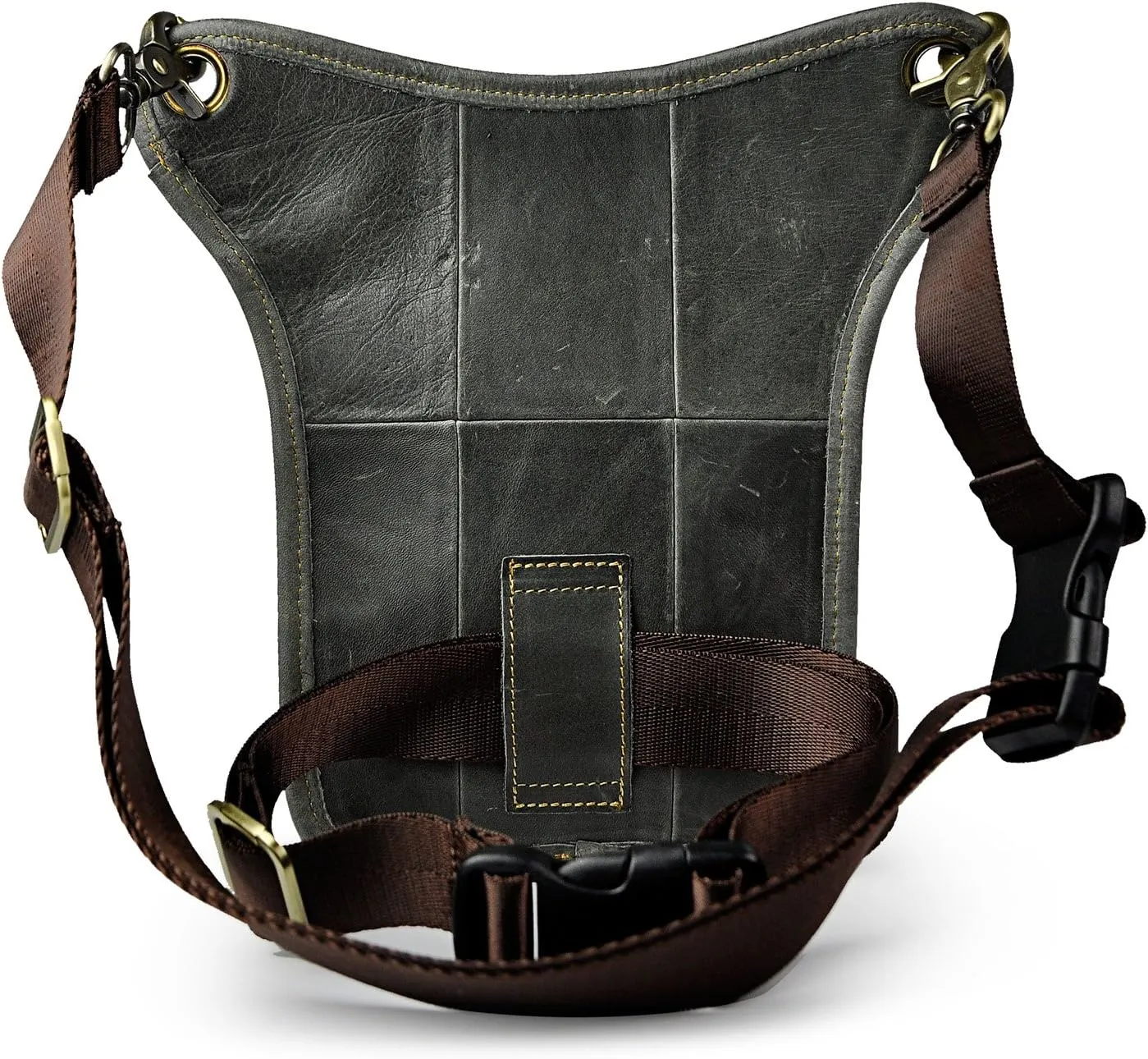 Le'aokuu Mens Genuine Leather Messenger Hiking Waist Hip Bum Pack Drop Leg Bag 211-3