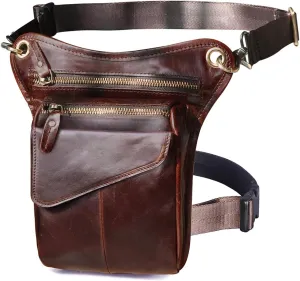 Le'aokuu Mens Genuine Leather Messenger Hiking Waist Hip Bum Pack Drop Leg Bag 211-3