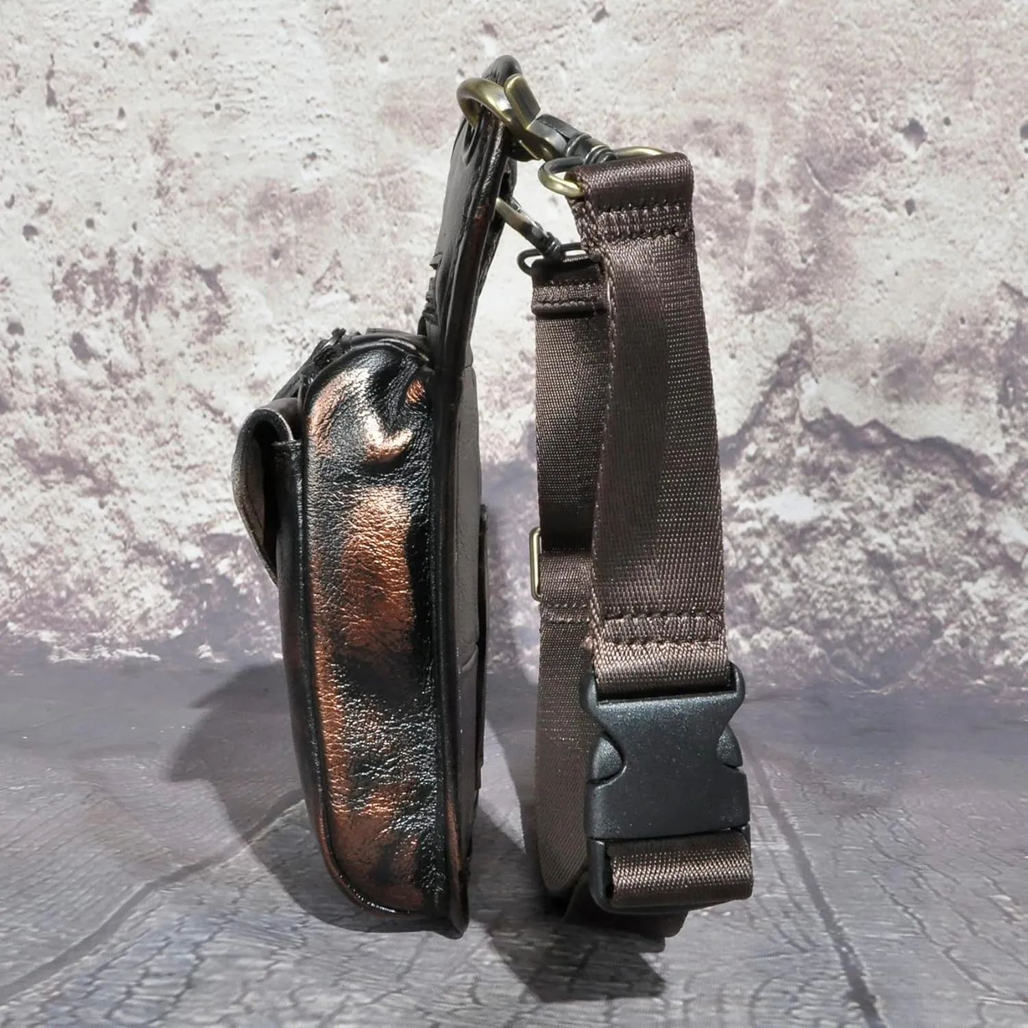 Le'aokuu Mens Genuine Leather Messenger Hiking Waist Hip Bum Pack Drop Leg Bag 211-3