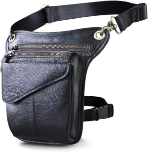 Le'aokuu Mens Genuine Leather Messenger Hiking Waist Hip Bum Pack Drop Leg Bag 211-3