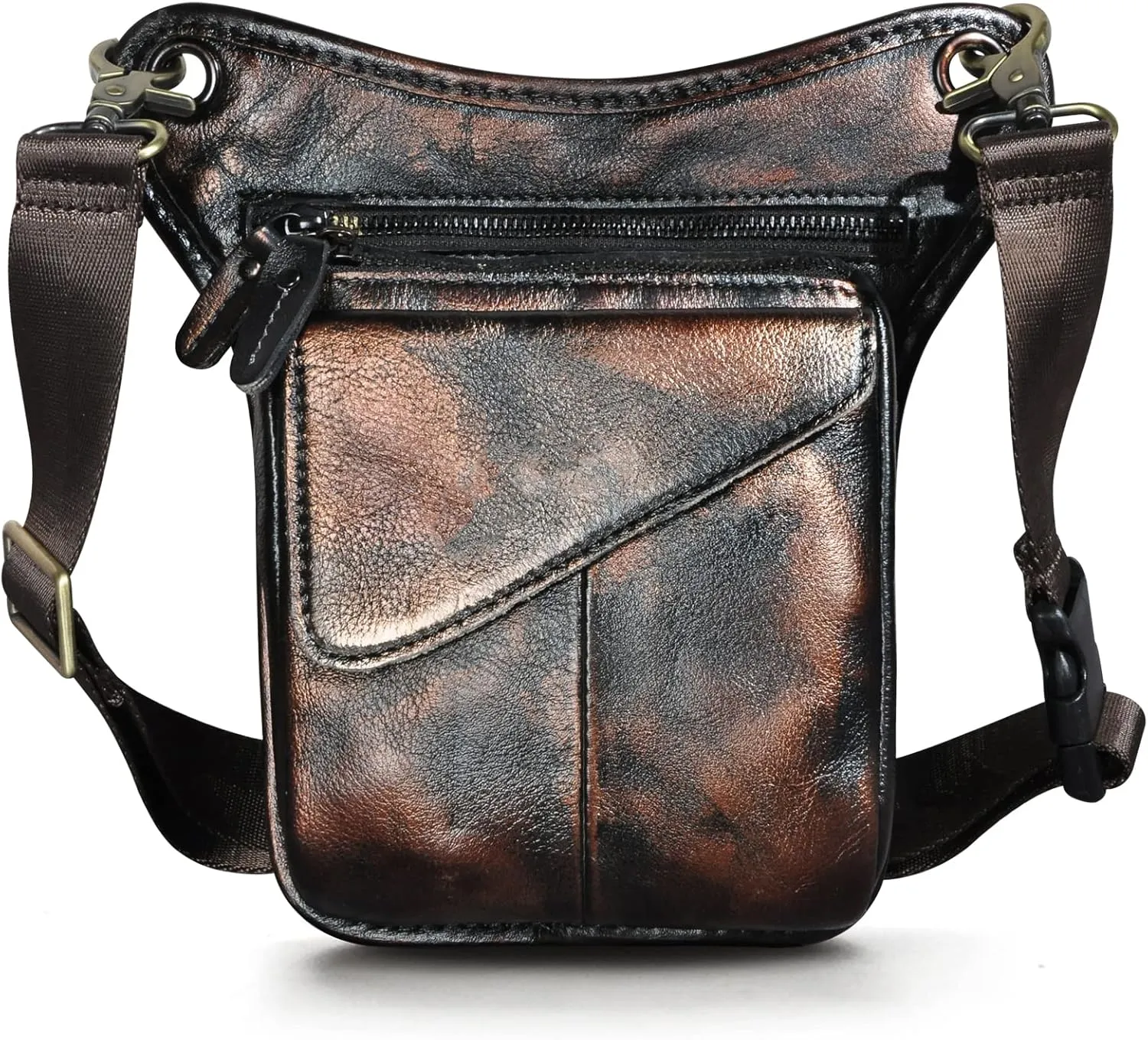 Le'aokuu Mens Genuine Leather Messenger Hiking Waist Hip Bum Pack Drop Leg Bag 211-3