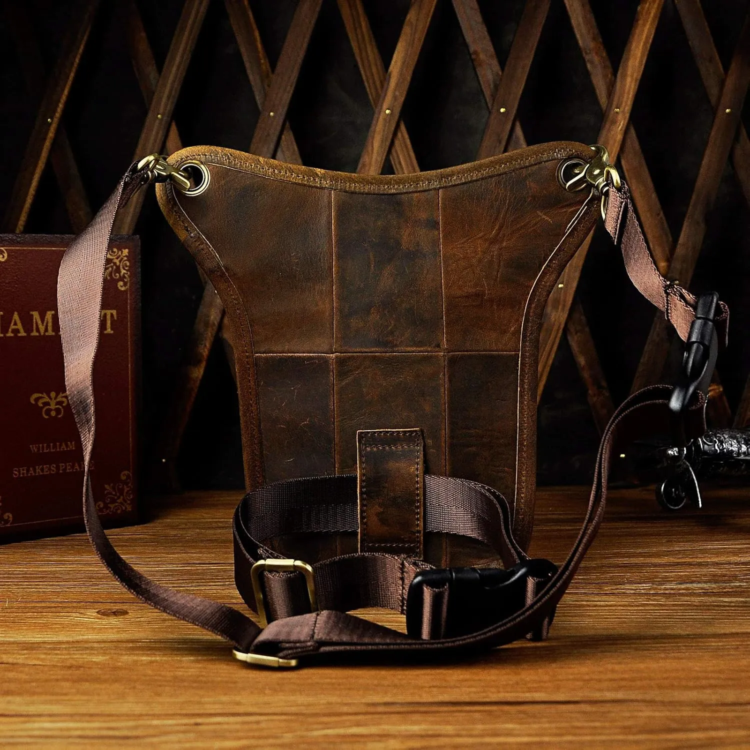 Le'aokuu Mens Genuine Leather Messenger Hiking Waist Hip Bum Pack Drop Leg Bag 211-3