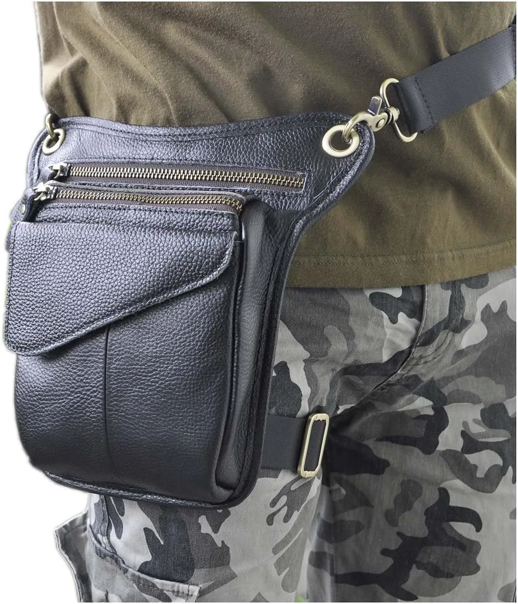 Le'aokuu Mens Genuine Leather Messenger Hiking Waist Hip Bum Pack Drop Leg Bag 211-3