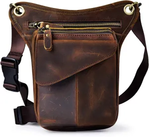 Le'aokuu Mens Genuine Leather Messenger Hiking Waist Hip Bum Pack Drop Leg Bag 211-3