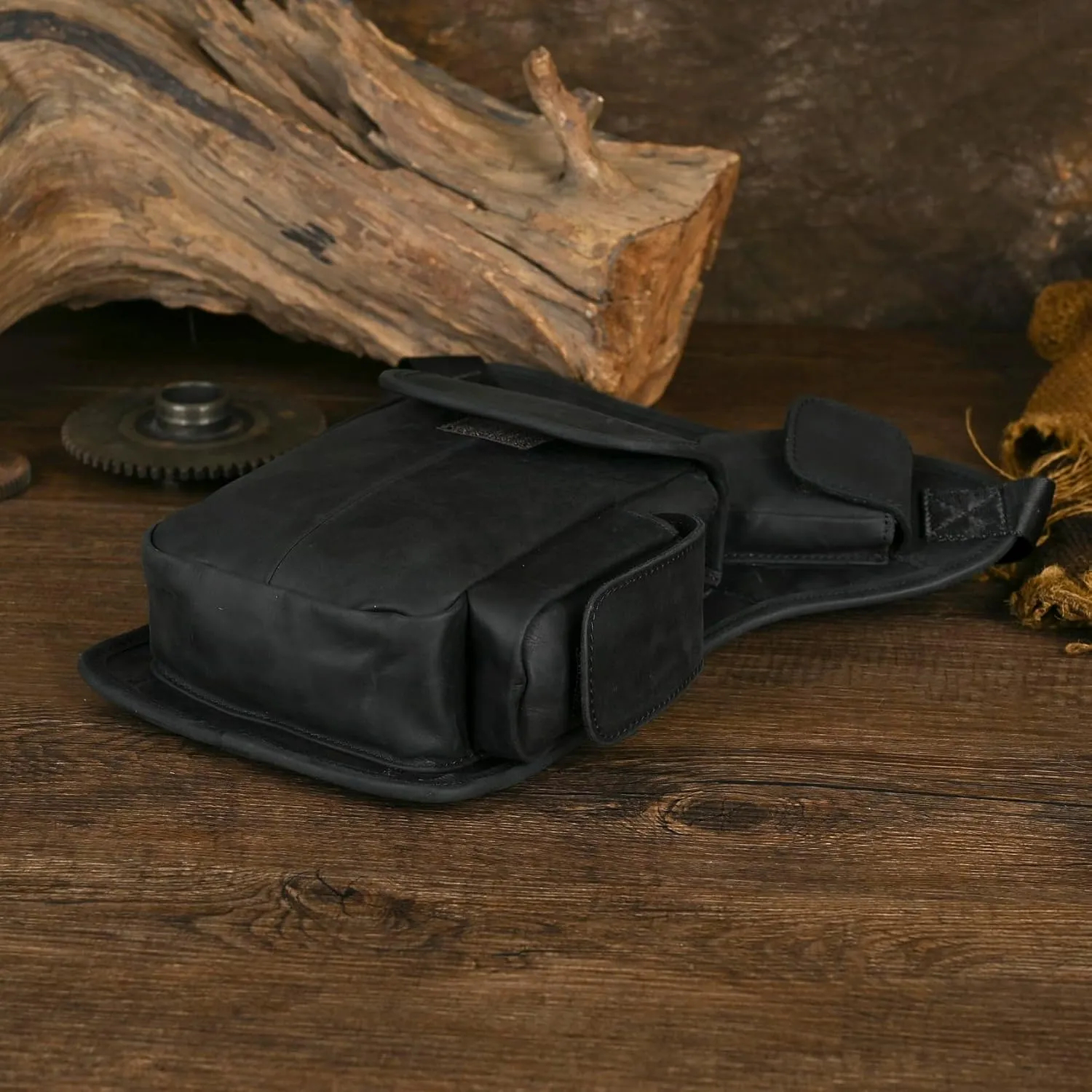 Le'aokuu Mens Genuine Leather Motorcycle Hiking Belt Fanny Waist Hip Bum Pack Drop Leg Bag Pouch 3106