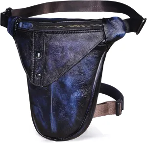 Le'aokuu Mens Genuine Leather Motorcycle Hiking Belt Fanny Waist Hip Bum Pack Drop Leg Bag Pouch 3106