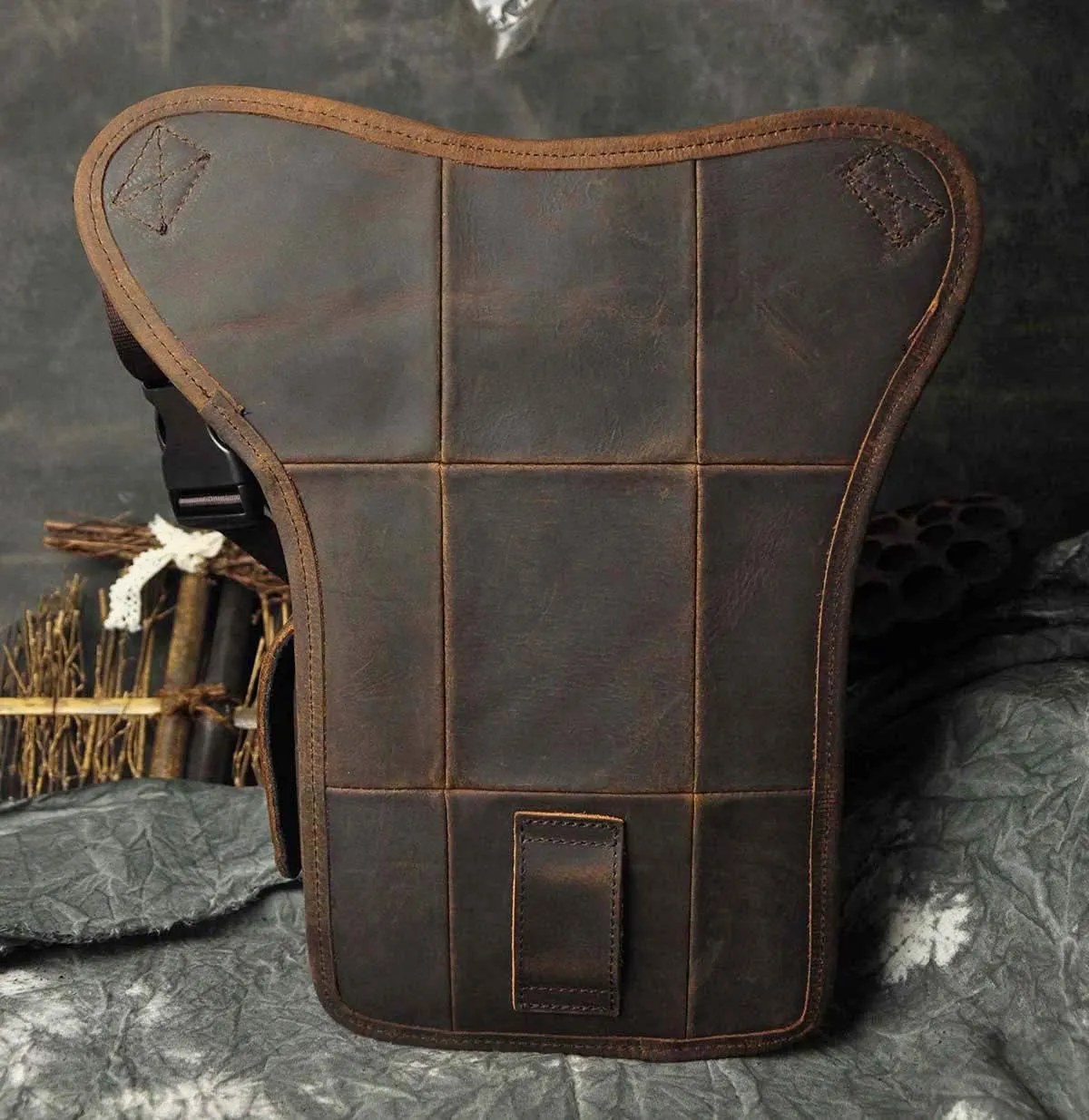 Le'aokuu Mens Genuine Leather Motorcycle Hiking Belt Fanny Waist Hip Bum Pack Drop Leg Bag Pouch 3106