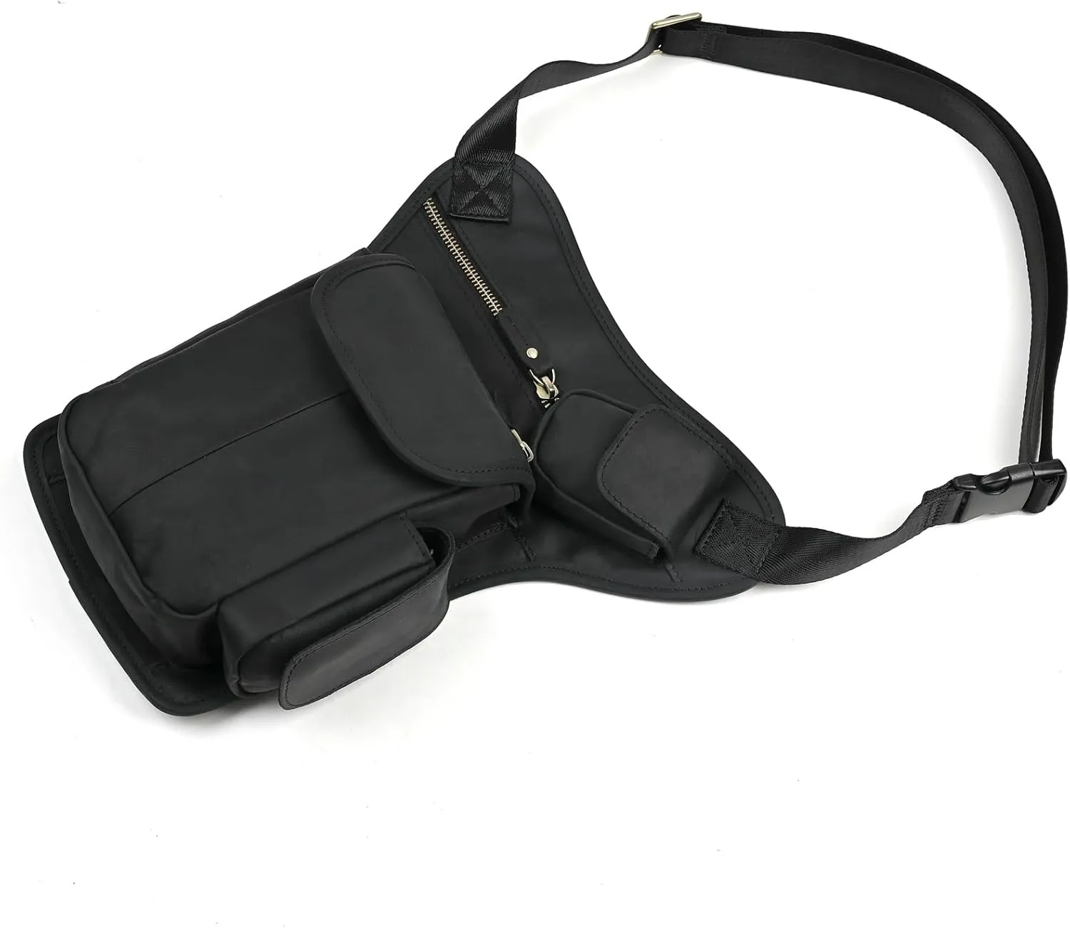 Le'aokuu Mens Genuine Leather Motorcycle Hiking Belt Fanny Waist Hip Bum Pack Drop Leg Bag Pouch 3106