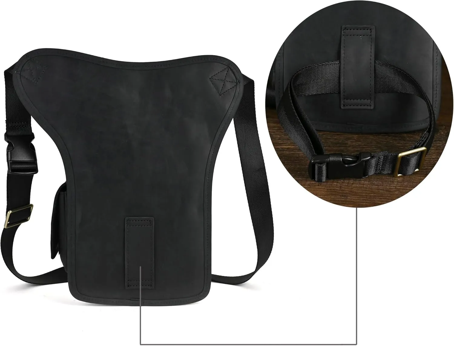 Le'aokuu Mens Genuine Leather Motorcycle Hiking Belt Fanny Waist Hip Bum Pack Drop Leg Bag Pouch 3106