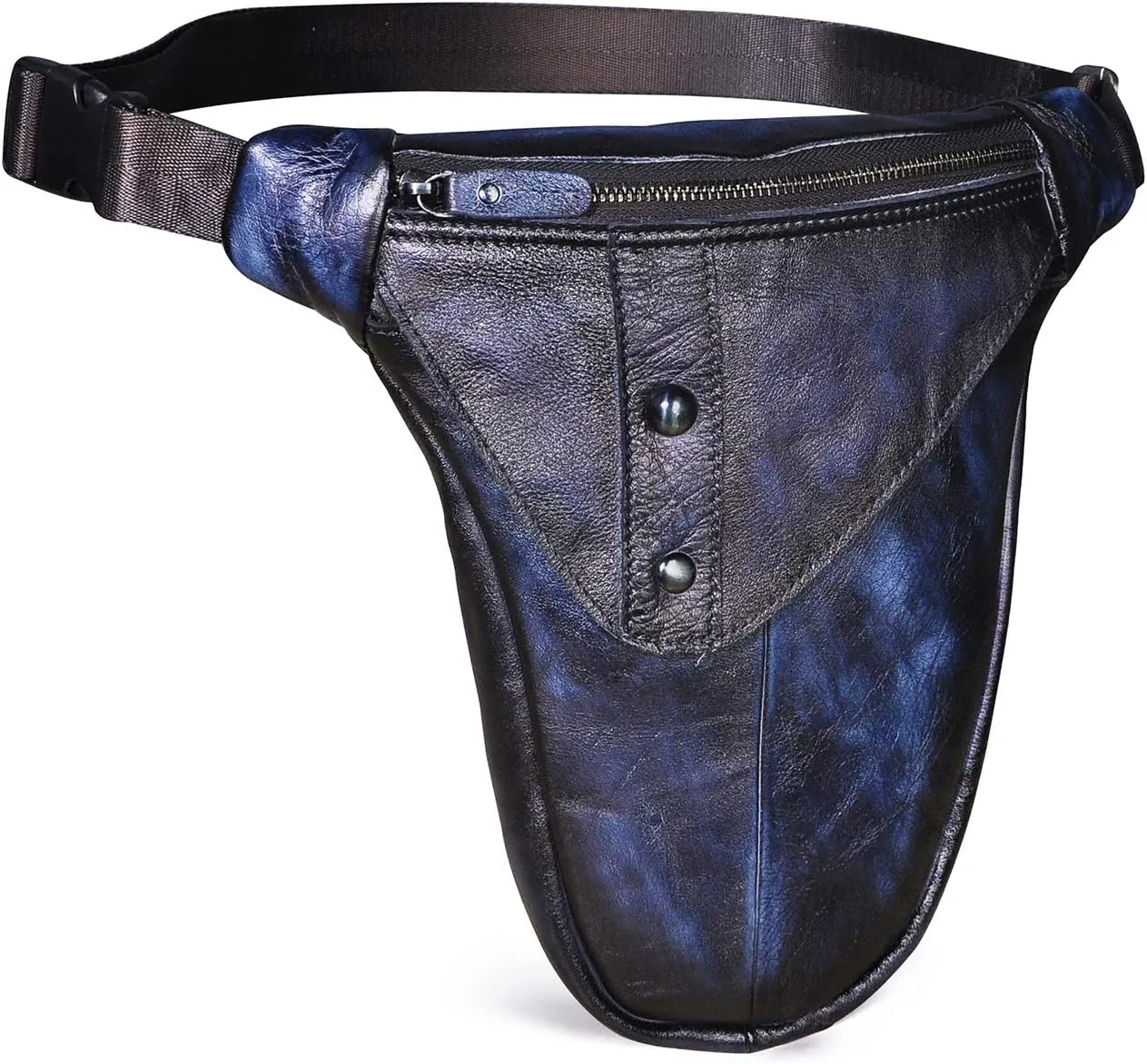 Le'aokuu Mens Genuine Leather Motorcycle Hiking Belt Fanny Waist Hip Bum Pack Drop Leg Bag Pouch 3106