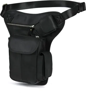 Le'aokuu Mens Genuine Leather Motorcycle Hiking Belt Fanny Waist Hip Bum Pack Drop Leg Bag Pouch 3106
