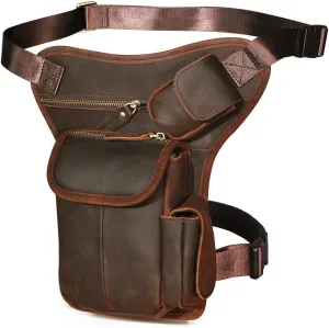 Le'aokuu Mens Genuine Leather Motorcycle Hiking Belt Fanny Waist Hip Bum Pack Drop Leg Bag Pouch 3106