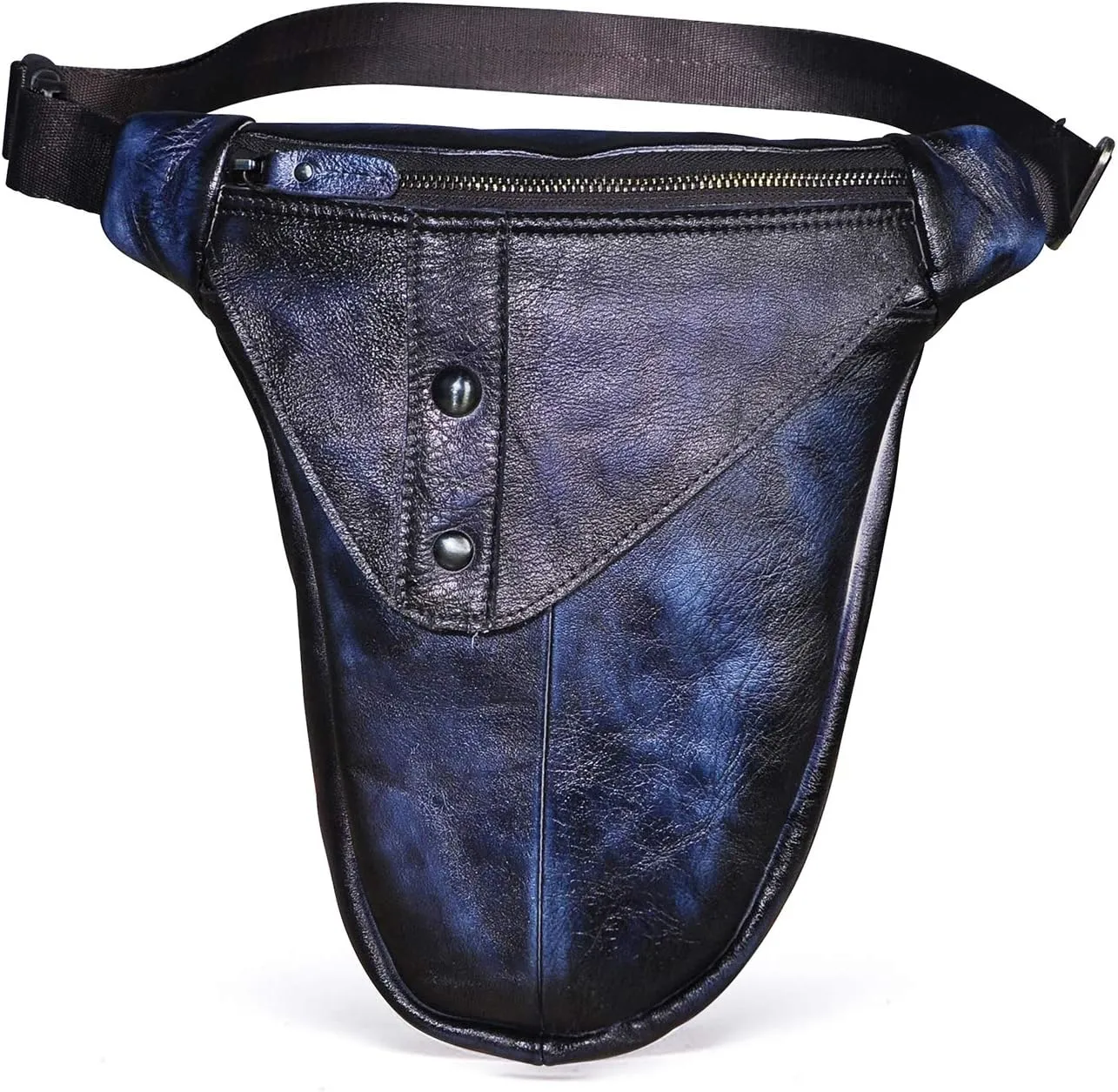 Le'aokuu Mens Genuine Leather Motorcycle Hiking Belt Fanny Waist Hip Bum Pack Drop Leg Bag Pouch 3106