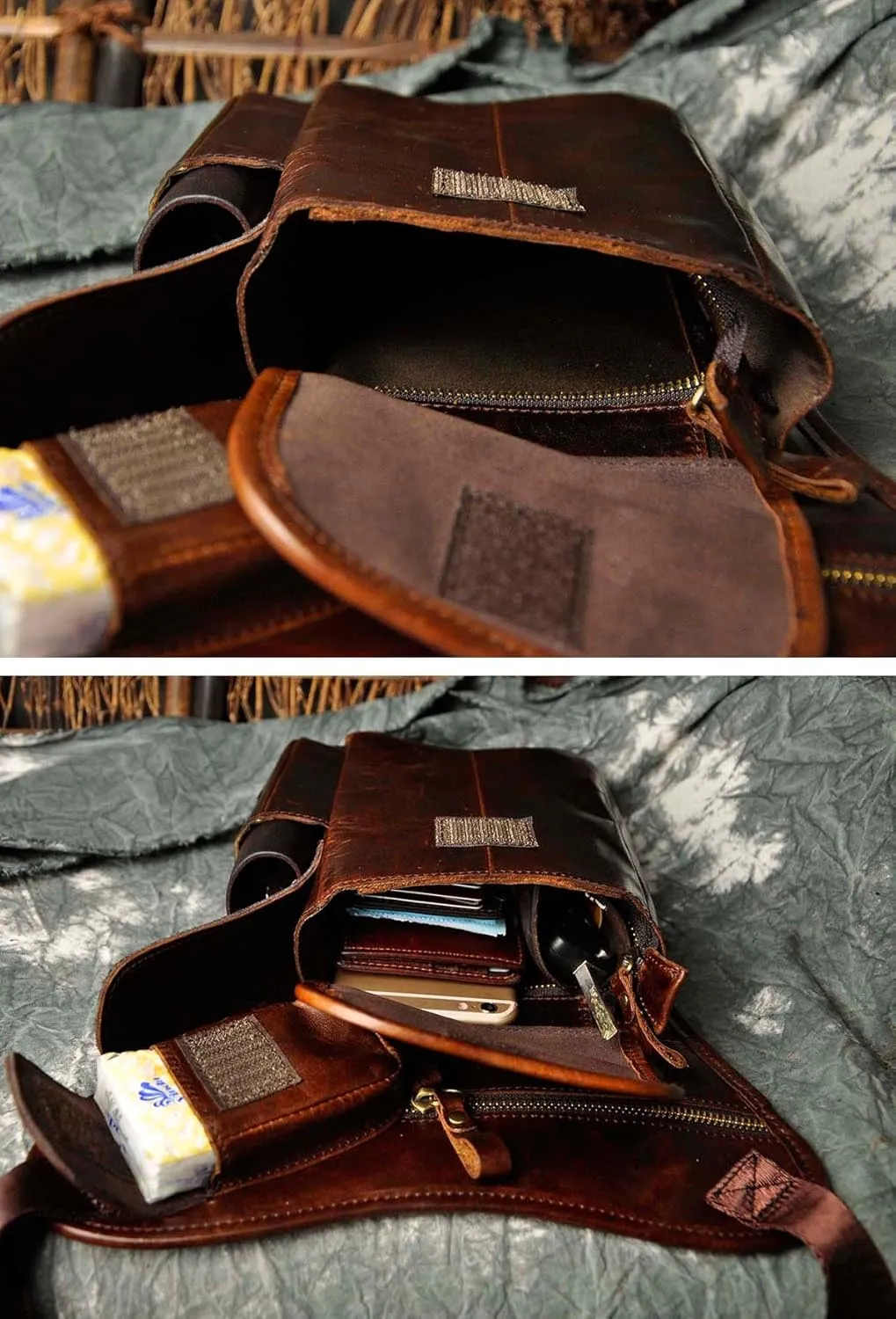 Le'aokuu Mens Genuine Leather Motorcycle Hiking Belt Fanny Waist Hip Bum Pack Drop Leg Bag Pouch 3106